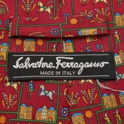 Pre Owned Salvatore Ferragamo Burgundy Print Silk Traditional Tie