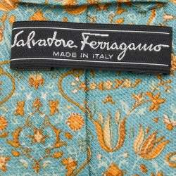 Pre Owned Salvatore Ferragamo Blue Floral Print Silk & Linen Tie