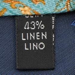 Pre Owned Salvatore Ferragamo Blue Floral Print Silk & Linen Tie