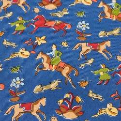 Pre Owned Salvatore Ferragamo Cobalt Blue Horse Print Silk Tie