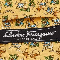 Pre Owned Salvatore Ferragamo Yellow Horse Printed Silk Tie
