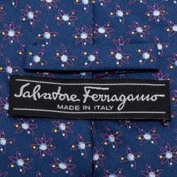 Pre Owned Salvatore Ferragamo Blue Planet Printed Silk Tie