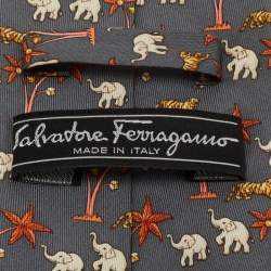 Pre Owned Salvatore Ferragamo Grey Elephant Print Silk Tie 