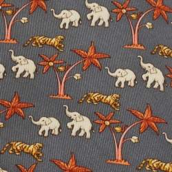 Pre Owned Salvatore Ferragamo Grey Elephant Print Silk Tie 