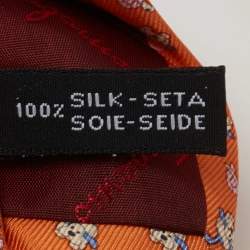 Pre Owned Salvatore Ferragamo Orange Printed Silk Classic Tie