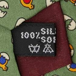 Pre Owned Salvatore Ferragamo Green Printed Silk Classic Tie