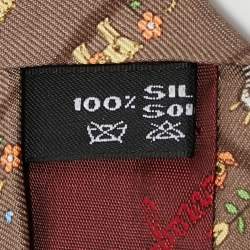 Pre Owned Salvatore Ferragamo Brown Striped Animal Print Silk Tie