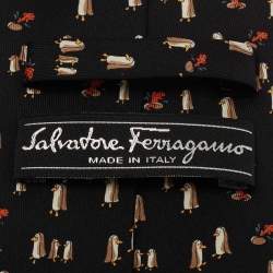 Salvatore Ferragamo Black Printed Silk Classic Tie 