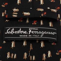 Pre Owned Salvatore Ferragamo Black Printed Silk Classic Tie 