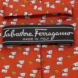 Pre Owned Salvatore Ferragamo Rust Orange Animal Print Silk Tie