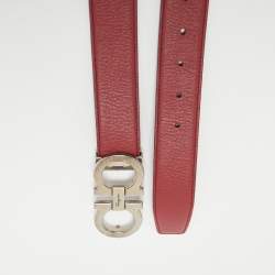 Pre Owned Salvatore Ferragamo Black/RedLeather Gancini Buckle Reversible Belt 100CM