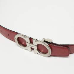 Pre Owned Salvatore Ferragamo Black/RedLeather Gancini Buckle Reversible Belt 100CM
