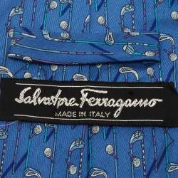 Pre Owned Salvatore Ferragamo Blue Golf Print Silk Tie