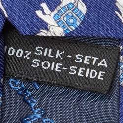 Pre Owned Salvatore Ferragamo Blue Elephant Print Silk Tie