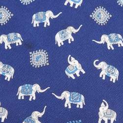 Pre Owned Salvatore Ferragamo Blue Elephant Print Silk Tie