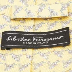Pre Owned Salvatore Ferragamo Yellow Monkey Print Silk Tie