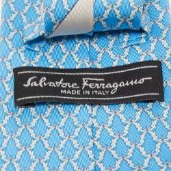 Pre Owned Salvatore Ferragamo Blue Printed Silk Tie