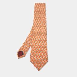 Pre Owned Salvatore Ferragamo for Antinori nel Chianti Classico Orange Wine Print Silk Tie