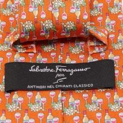 Pre Owned Salvatore Ferragamo for Antinori nel Chianti Classico Orange Wine Print Silk Tie