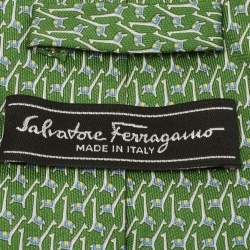 Pre Owned Salvatore Ferragamo Green Giraffe Print Silk Tie