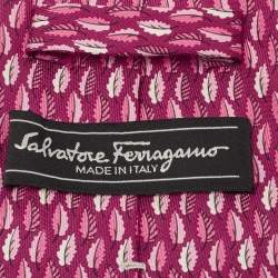 Pre Owned Salvatore Ferragamo Pink Leaf Print Silk Tie