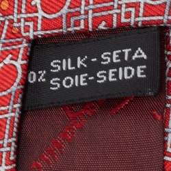 Pre Owned Salvatore Ferragamo Red Gancini Print Silk Tie