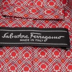 Pre Owned Salvatore Ferragamo Red Gancini Print Silk Tie