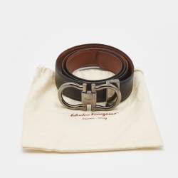 Pre Owned Salvatore Ferragamo Black/Brown Leather Gancini Buckle Reversible Belt