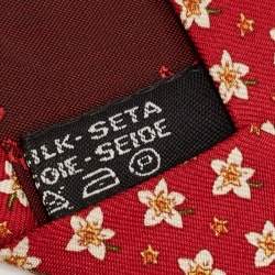 Pre Owned Salvatore Ferragamo Red Floral Print Silk Traditional Tie