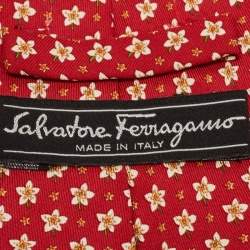 Pre Owned Salvatore Ferragamo Red Floral Print Silk Traditional Tie