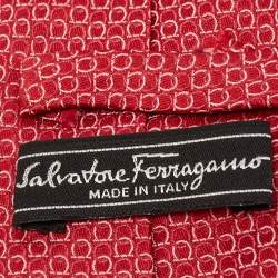 Pre Owned Salvatore Ferragamo Red Gancini Pattern Silk Tie