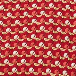 Pre Owned Salvatore Ferragamo Red Golf Stick & Ball Print Silk Tie
