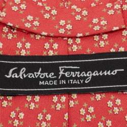 Pre Owned Salvatore Ferragamo Red Floral Print Silk Tie