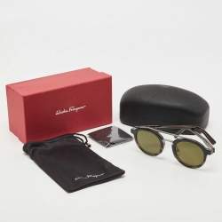 Pre Owned Salvatore Ferragamo Dark Brown Havana/Green SF845S Round Sunglasses