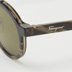 Pre Owned Salvatore Ferragamo Dark Brown Havana/Green SF845S Round Sunglasses