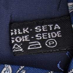 Salvatore Ferragamo Navy Blue Bird Print Silk Traditional Tie