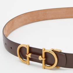 Pre Owned Salvatore Ferragamo Brown Leather Double Gancini Parigi Buckle Belt 100CM