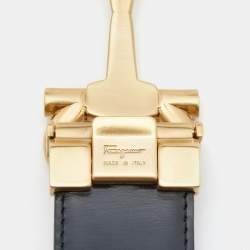 Pre Owned Salvatore Ferragamo Black/Tan Leather Double Gancini Parigi Reversible Cut to Size Belt