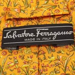 Pre Owned Salvatore Ferragamo Chrome Yellow Floral Print Silk Tie