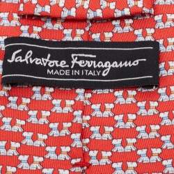 Pre Owned Salvatore Ferragamo Red Puppy Print Silk Tie