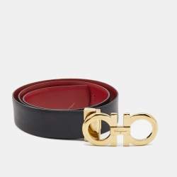 Pre Owned Salvatore Ferragamo Red/Black Leather Gancini Reversible Belt