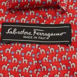 Pre Owned Salvatore Ferragamo Red Printed Silk Tie
