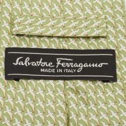 Pre Owned Salvatore Ferragamo Green Falcon Printed Silk Tie