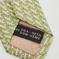 Pre Owned Salvatore Ferragamo Green Falcon Printed Silk Tie