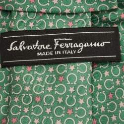 Pre Owned Salvatore Ferragamo Green Star Printed Silk Tie