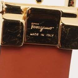 Pre Owned Salvatore Ferragamo Black Leather Logo Buckle Belt 105CM