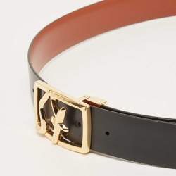 Pre Owned Salvatore Ferragamo Black Leather Logo Buckle Belt 105CM