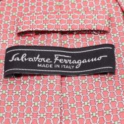 Pre Owned Salvatore Ferragamo Pink Gancini Print Silk Tie