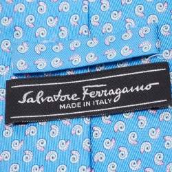 Pre Owned Salvatore Ferragamo Blue Snail Print Silk Tie