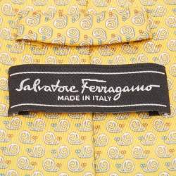 Pre Owned Salvatore Ferragamo Yellow Snail Print Silk Tie